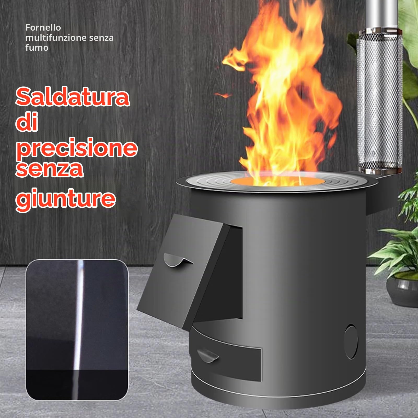 Stufa A Legna Multifunzionale Senza Fumo Struttura In Acciaio Robusta E Stabile, Anelli Di Combustione Multipli Per Cucinare, Bollire Acqua E Riscaldare Casa, Uso Interno/esterno(30 * 30 * 36CM)