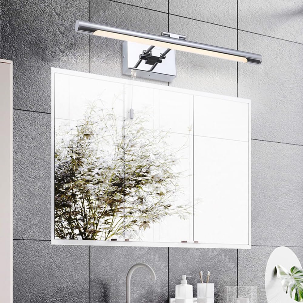Jadssox Barra Luminosa cromata per Trucco Lampada da Specchio lineare a LED per Bagno Luci Anteriori a Specchio Regolabili Sconce da Parete per Trucco con Interruttore a Catena Lampade per armadietto