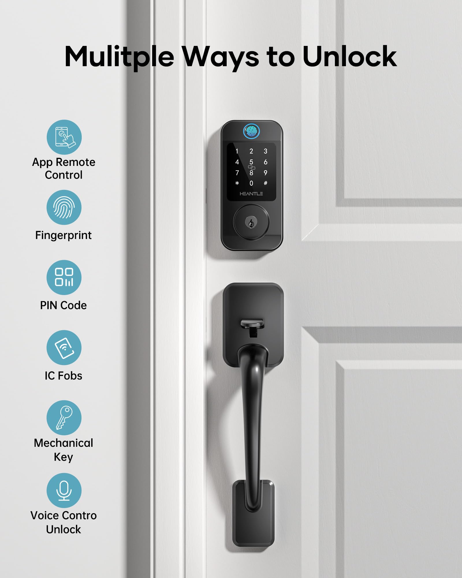 HEANTLE Fingerprint Keypad Deadbolt With Auto-Lock, Modern Smart Lock For Front Door, No App Needed, Easy Install