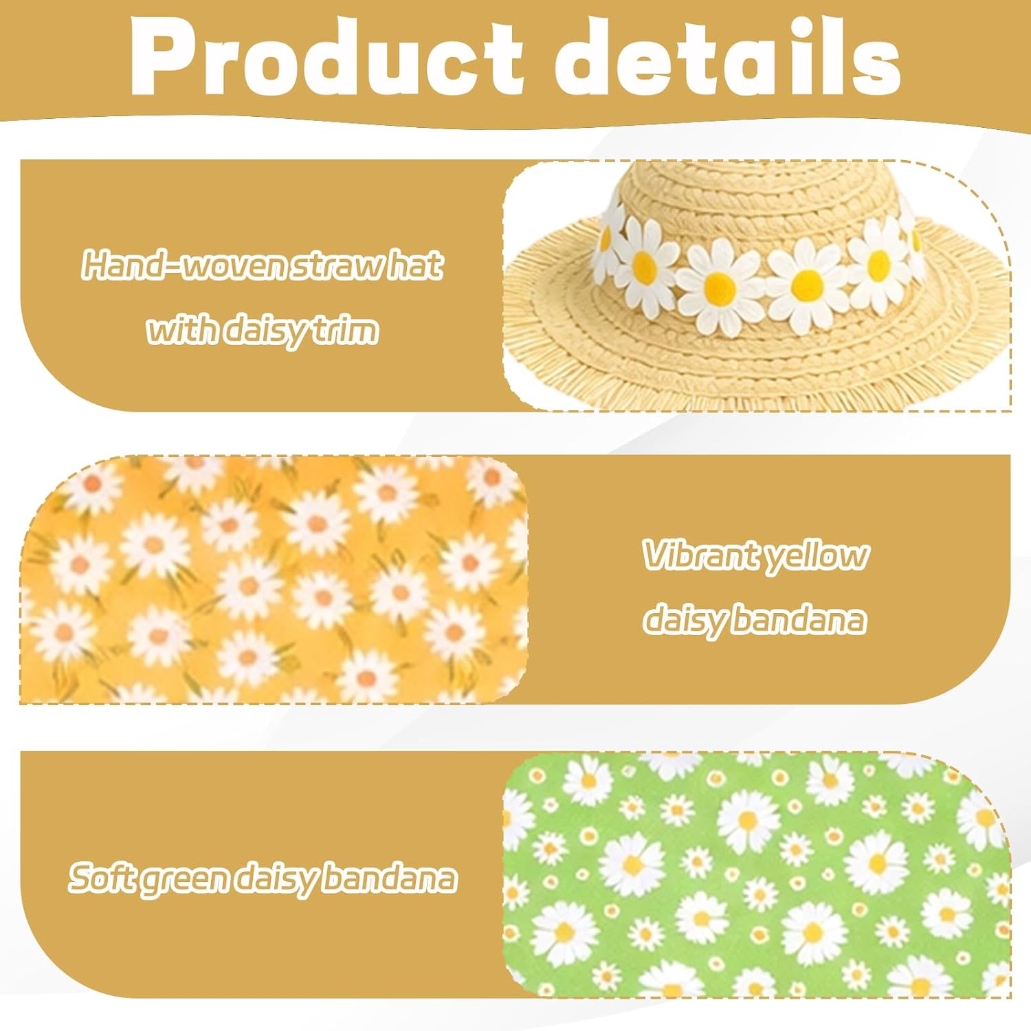 4PCS Porch Goose Hats, Summer Autumn Goose Clothes Dress Set 2 Hat & 2 Bandana Scarf for 23" Lawn Statue Pet Costume for Patio Yard Garden Decoration (Yellow Daisy & Green Daisy) image 3