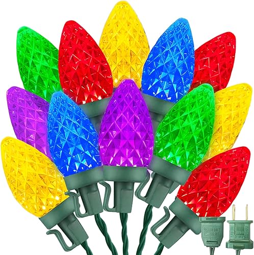 Miniatura 10 de 35 luces LED C9 de Navidad, 24.5 pies C9 luces LED de Navidad vintage, tira de luces de Navidad enchufables impermeables para interiores y