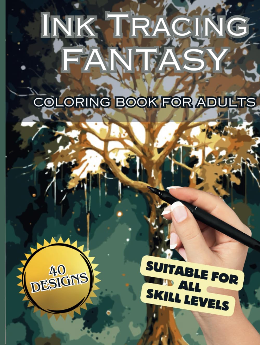 Livre de coloriage inversé Ink Tracing Fantasy pour adultes avec illustrations créatives
