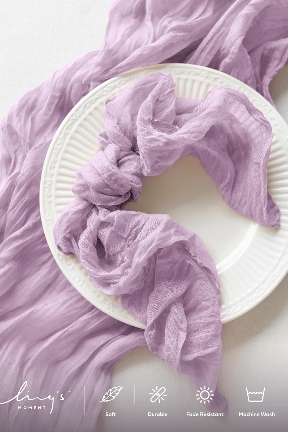 Ling's Moment Luxury Cloth Wedding Napkins - 19x19 Inch Reusable Cheesecloth Linen Napkins for Wedding Reception, Bridal Shower, Dinner Table - Washable, Durable (Set of 10), [Lilac]