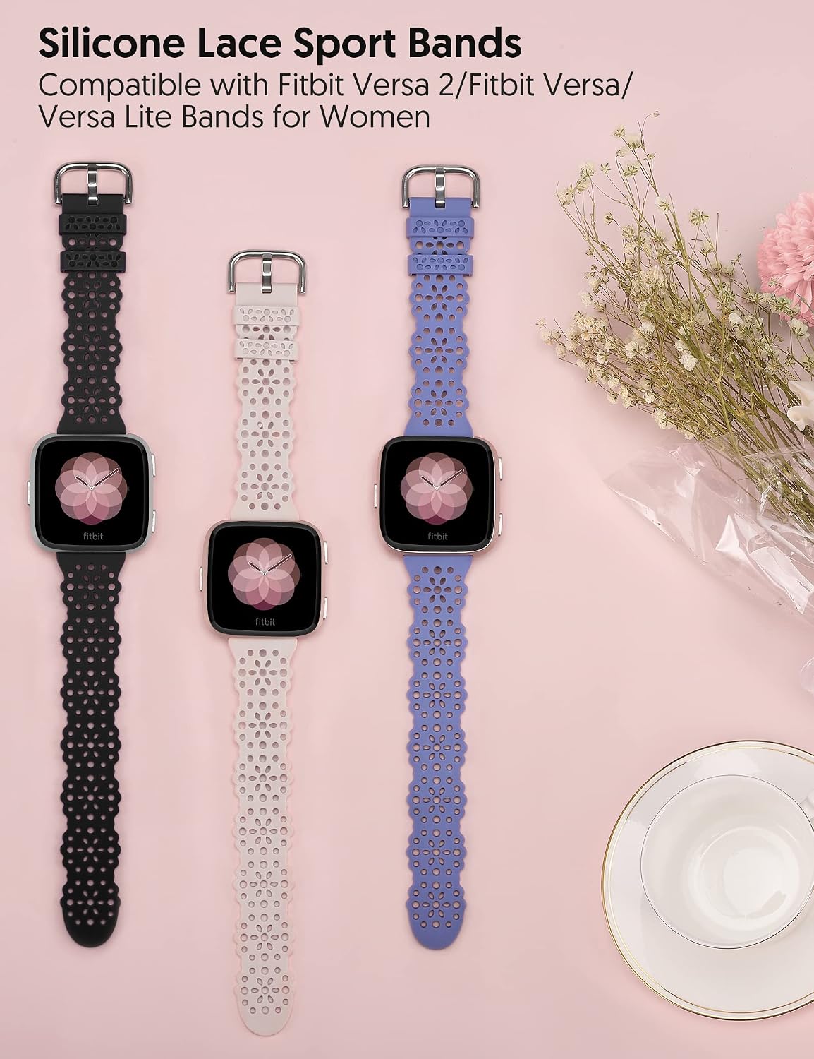 TOYOUTHS 3 Pack Lace Silicone Straps Compatible with Fitbit Versa/Fitbit Versa 2 - Image 3