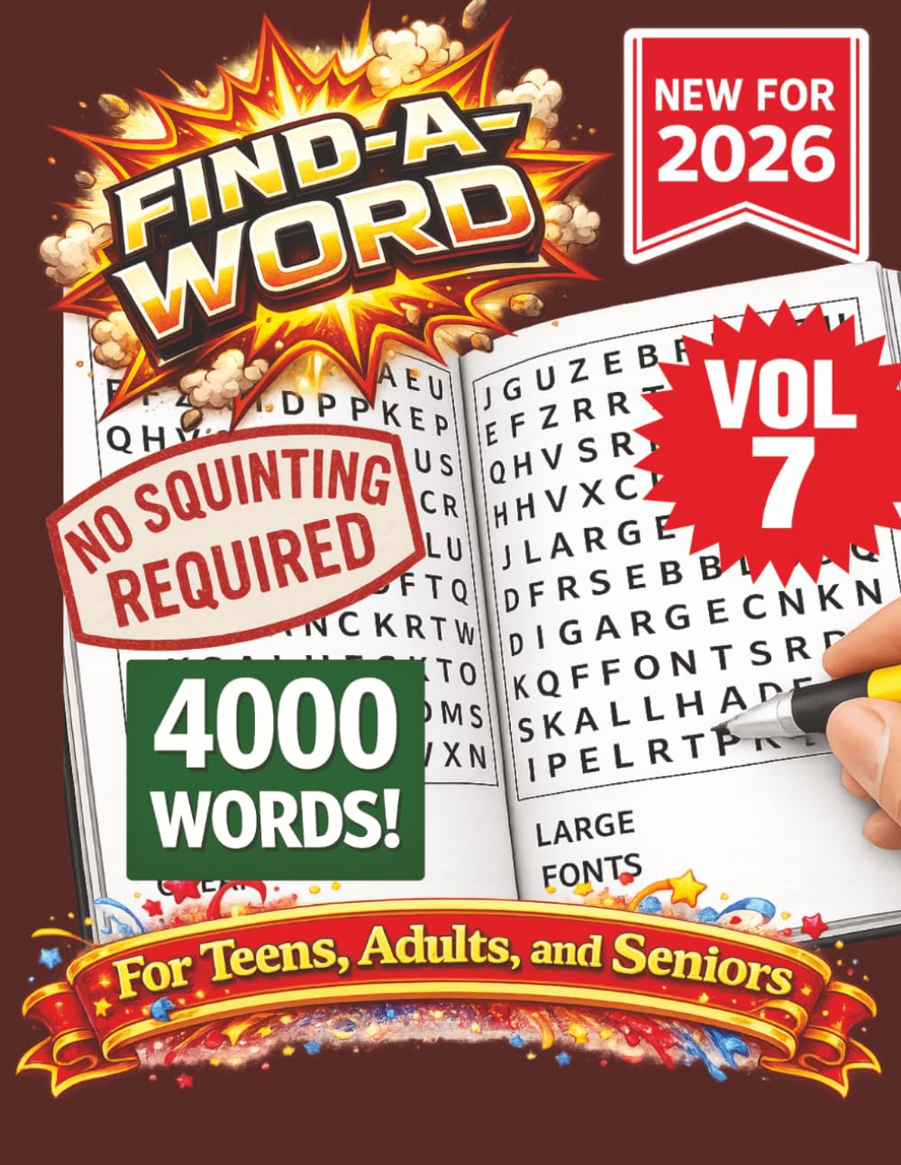 FIND-A-WORD Search Puzzle Book- New for 2026! 4000 Words-NO SQUINTING REQUIRED! VOL 7: Puzzles to keep you entertained for hours. Great for vacation, ... 8.5x11 Format. (FIND-A-WORD 15 Volume Series)