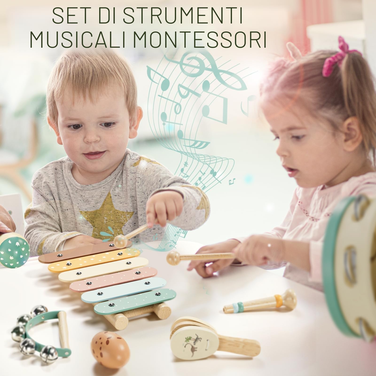Lehoo Castle Strumenti Musicali Bambini 1 Anno, 8 in 1 Giochi Legno Montessori Sensoriale con Maracas Xilofono Tamburello Gioco Bambi Bimba 2 3 4 5 6 Anni, Educativi Interattivo Regalo
