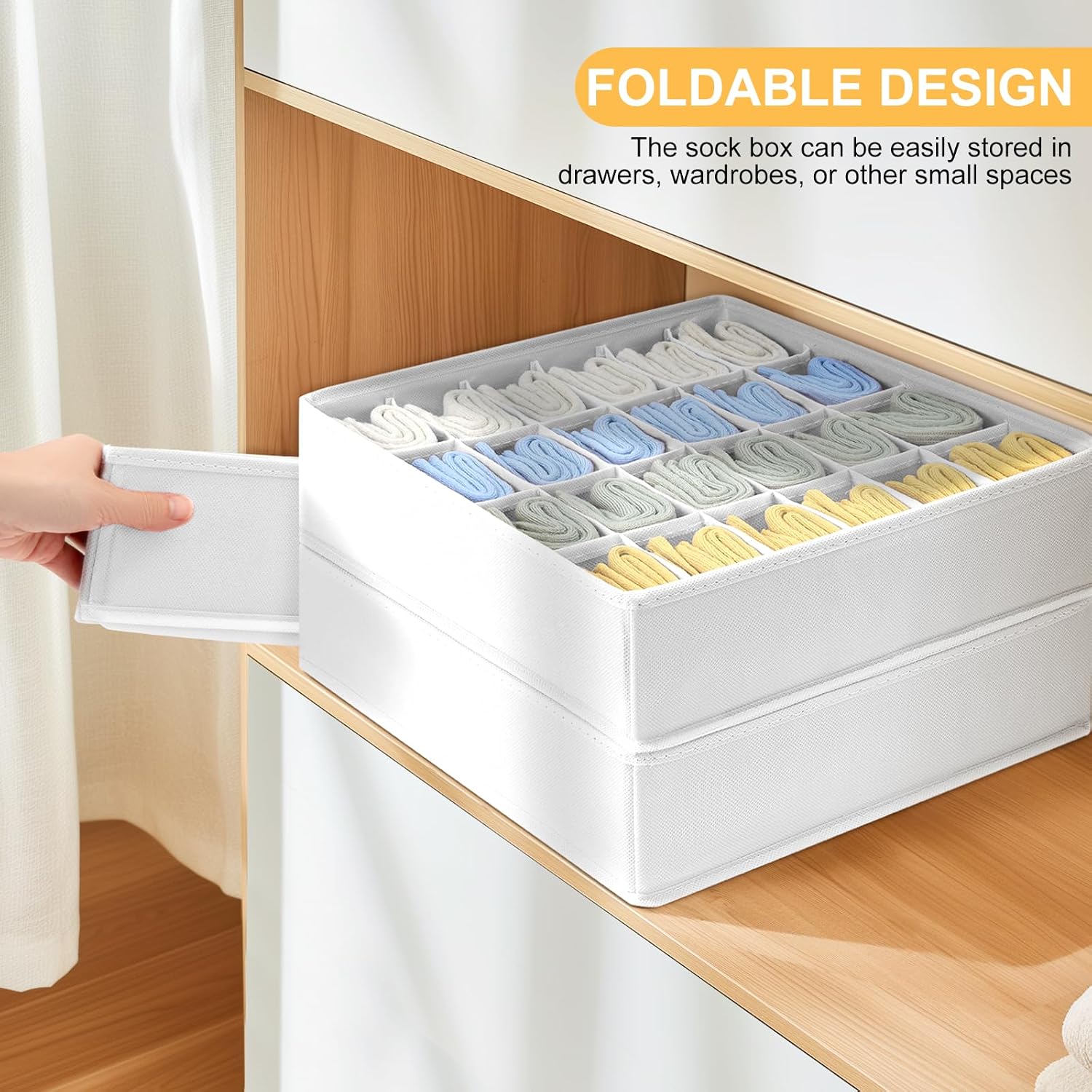 Sock Organizer 4 Pack, 24 Cell Foldable Underwear & Sock Storage, Drawer Organizer for Ties, Belts. (White) image 4