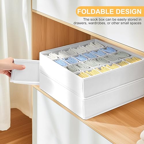 Miniatura 32 de Joyoldelf Organizador de cajones para calcetines, organizador de ropa interior, organizador de 16 celdas de tela, cajas de almacenamiento para Beige