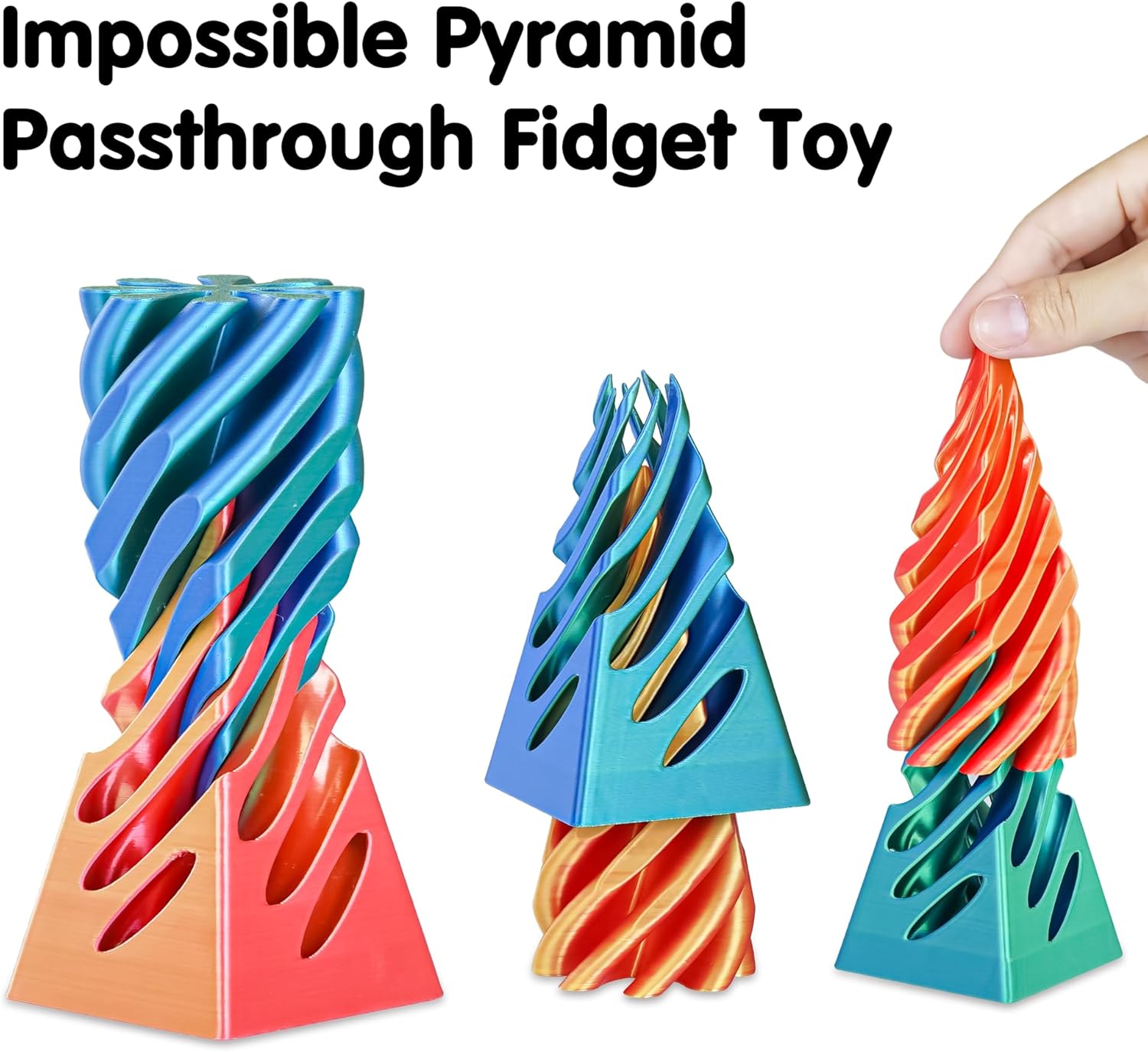 2PCS Impossible Pyramid Spiral Cone 3D Printed Fidget Toys Mini Stress Relief Creative Desk Decoration Gift for Kids and Adults for Birthday Christmas