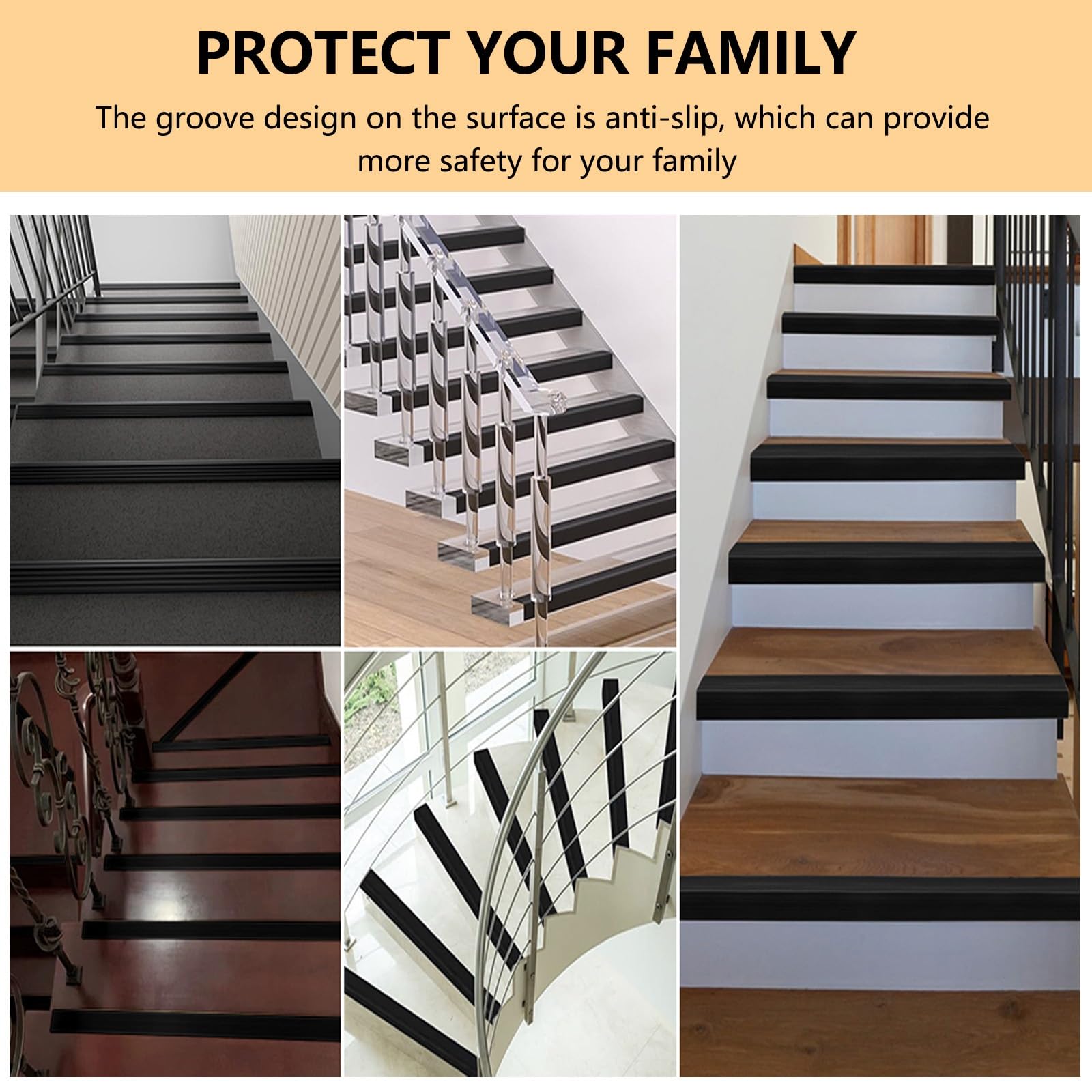 Tira De Vinilo Autoadhesiva Antideslizante Para Escalera, Borde De Escalera De Goma De PVC, Esquina De Goma Antideslizante For Escalera, Para Peldaños De Interior Y Exterior, Cantonera Protector(Grey,