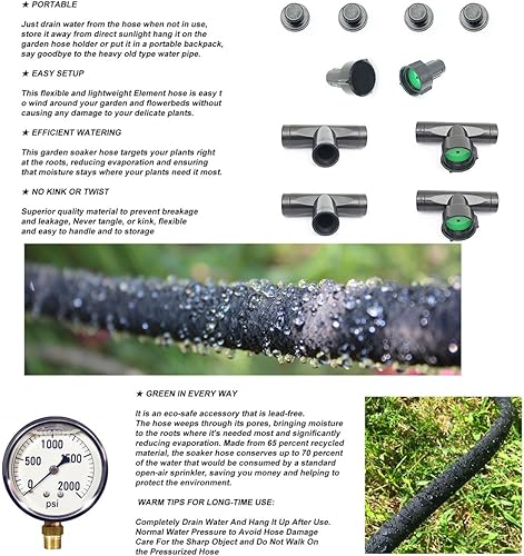 Miniatura 4 de Manguera de remojo de jardín ligera a prueba de fugas de 38 pulgadas, 100 pies, manguera de agua resistente perfecta para jardín, césped y plantas,