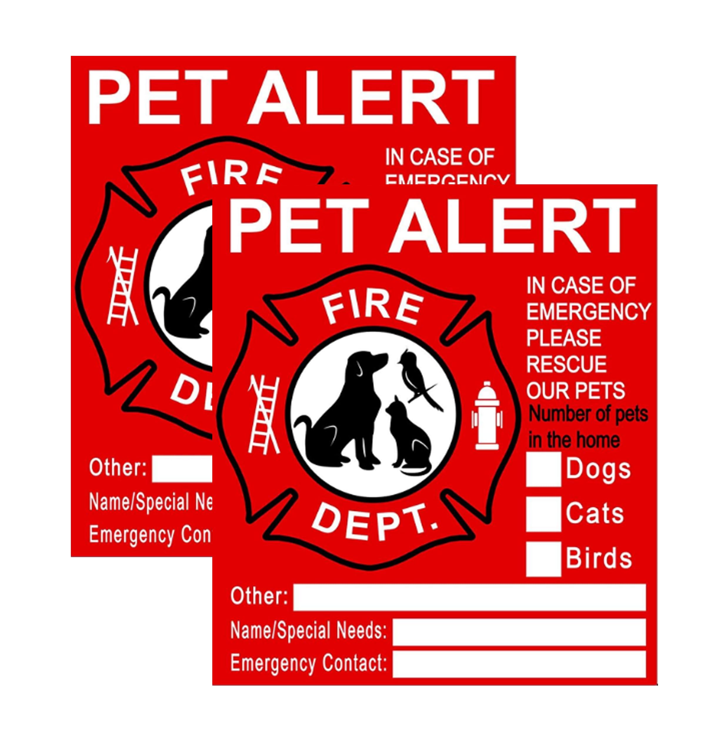 Custom Label Design Ltd Red Pet Inside Sticker 2 Pack – Emergency Pet Alert Window & Door Decals, Fire Safety Rescue Labels For Dogs, Cats, Birds, Vinyl Warning Stickers