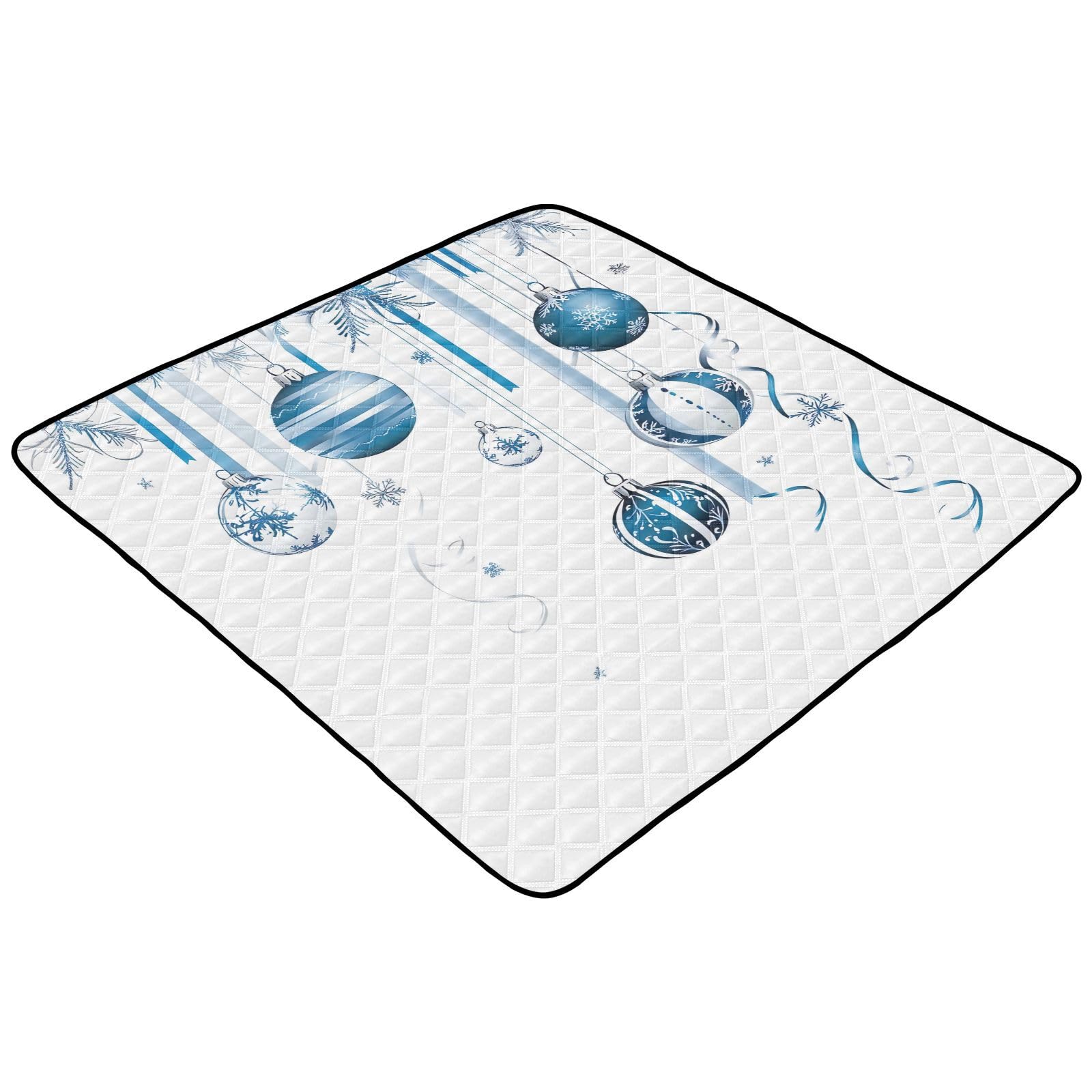 BOESI Doodle Christmas Decoration Ball Pattern Baby Play Mat, 50“ X 50” Washable Folding Crawling Mat, Baby Floor Mat, Soft, Thick, Non-Slip