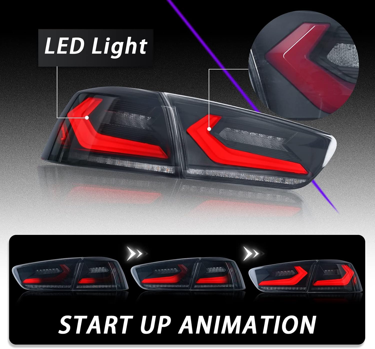 Archaic Tail lights Assembly Compatible for Mitsubishi Lancer EVO X(GSR) 2008-2020, w/Sequential Turn Signal Taillights,Rear Lamp w/Start Up Animation,Driver & Passenger Sides, Smoked