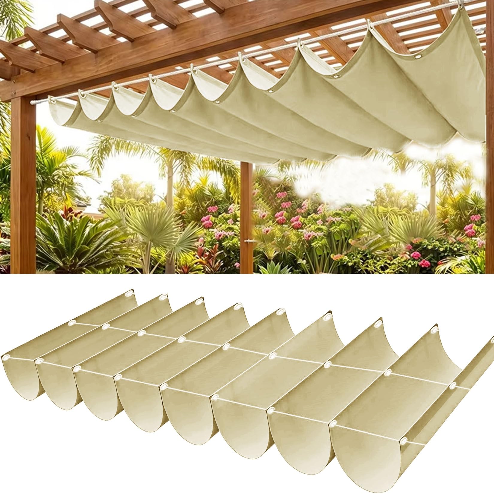 Toile d'ombrage rétractable vague 210x485 imperméable pour pergola extérieure et jardin
