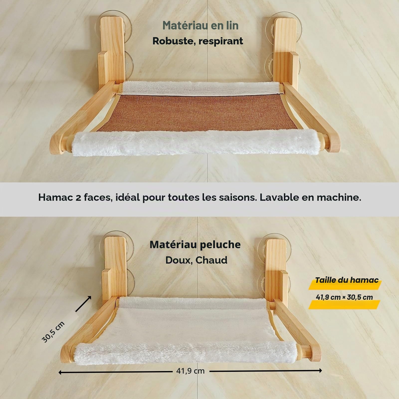 Perchoir de fenêtre Pliable en Bois Naturel pour Chat, hamac de 41,9 x 30,5 cm, Limite de Poids de 15,9 kg