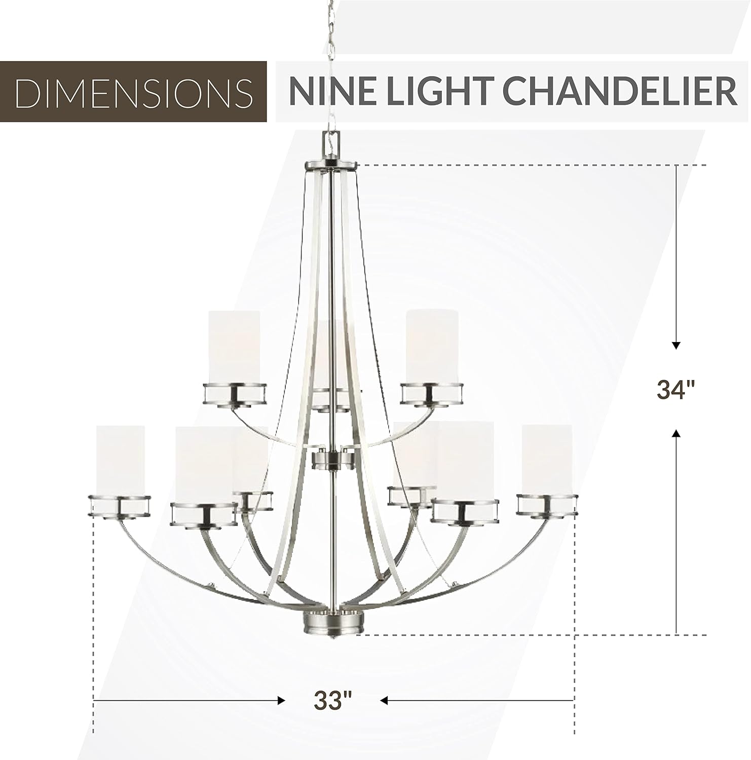 Generation Lighting 9-Light Robie Chandelier Brushed Nickel 3121609-962, Modern Ceiling Light Fixture for Room Decor| Chandelier for Dining Room or Living Room Uses A19 Standard or LED Light Bulbs