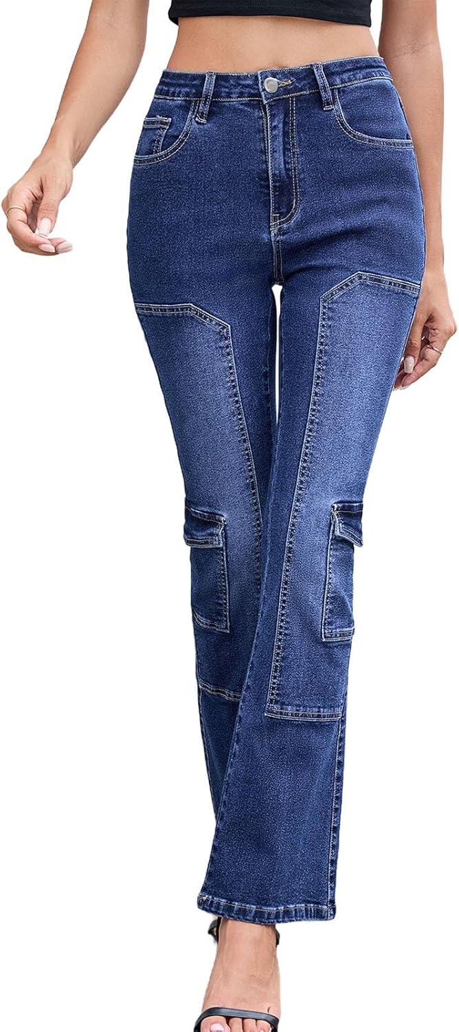 2026 Women Bootcut Jeans High Waisted Stretchy Flare Leggings Going Out Denim Pants with Pocket Y2k Bell Bottom