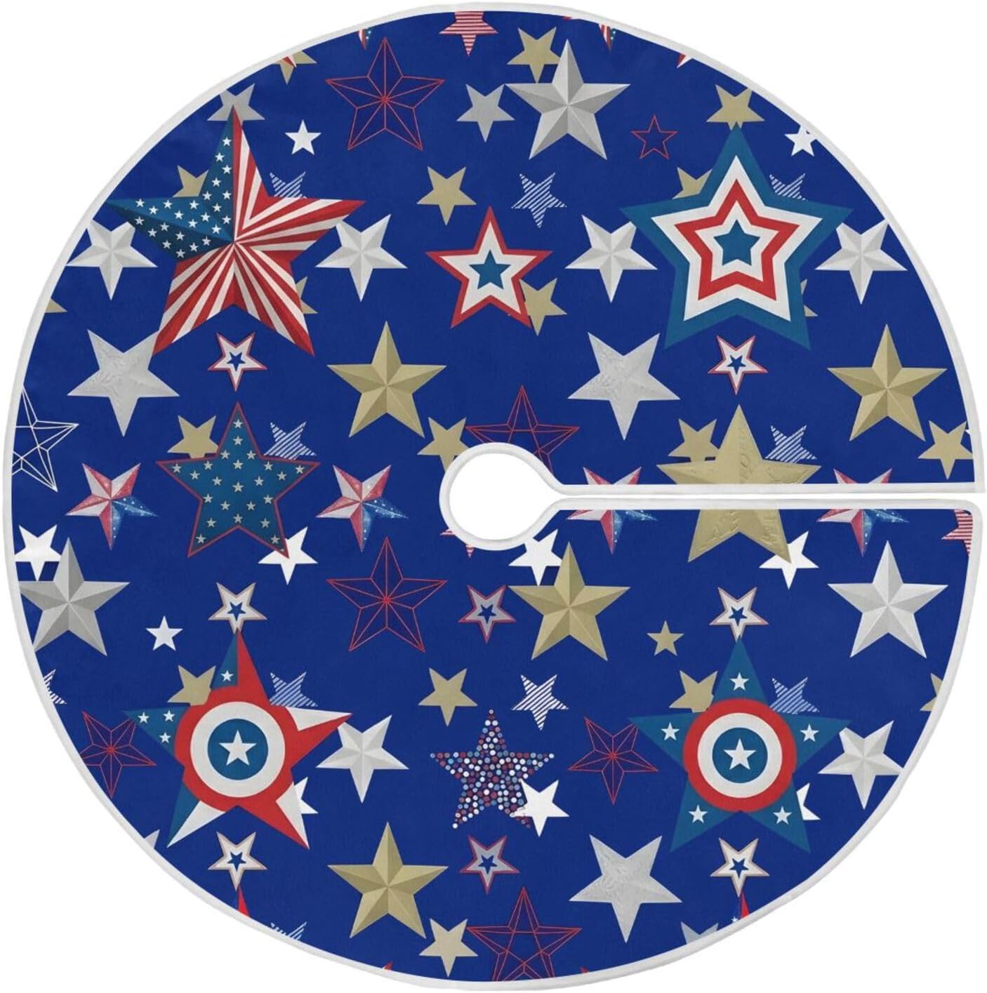 American Stars USA Flag 48 Inch Christmas Tree Skirt, Soft Xmas Tree Mat for Party Decoration Holiday Decor Christmas Decorations Indoor Outdoor