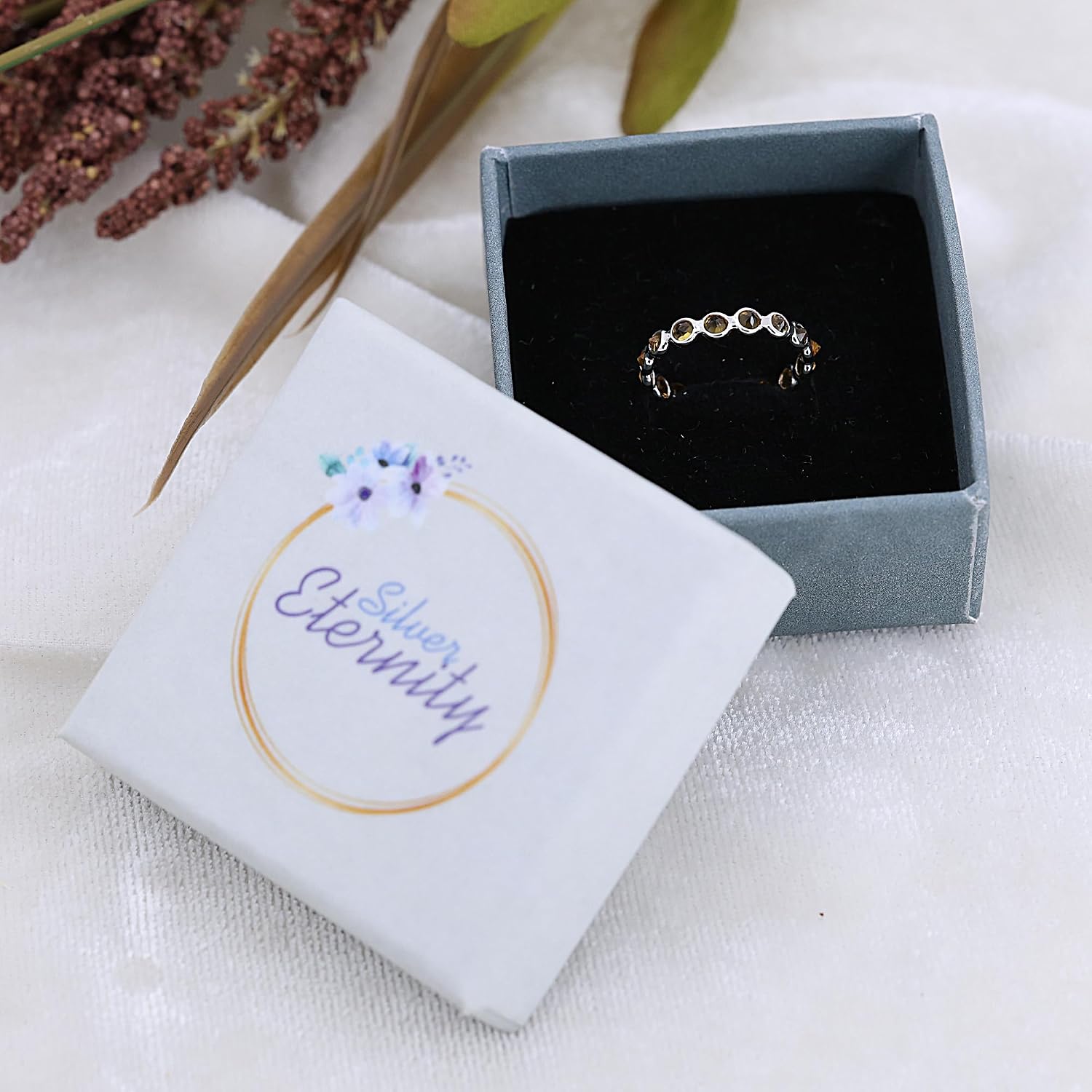 Citrine Gemstone Stacking Eternity Band Ring for Women 925 Sterling Silver Dainty Band Minimalist Jewelry Gift