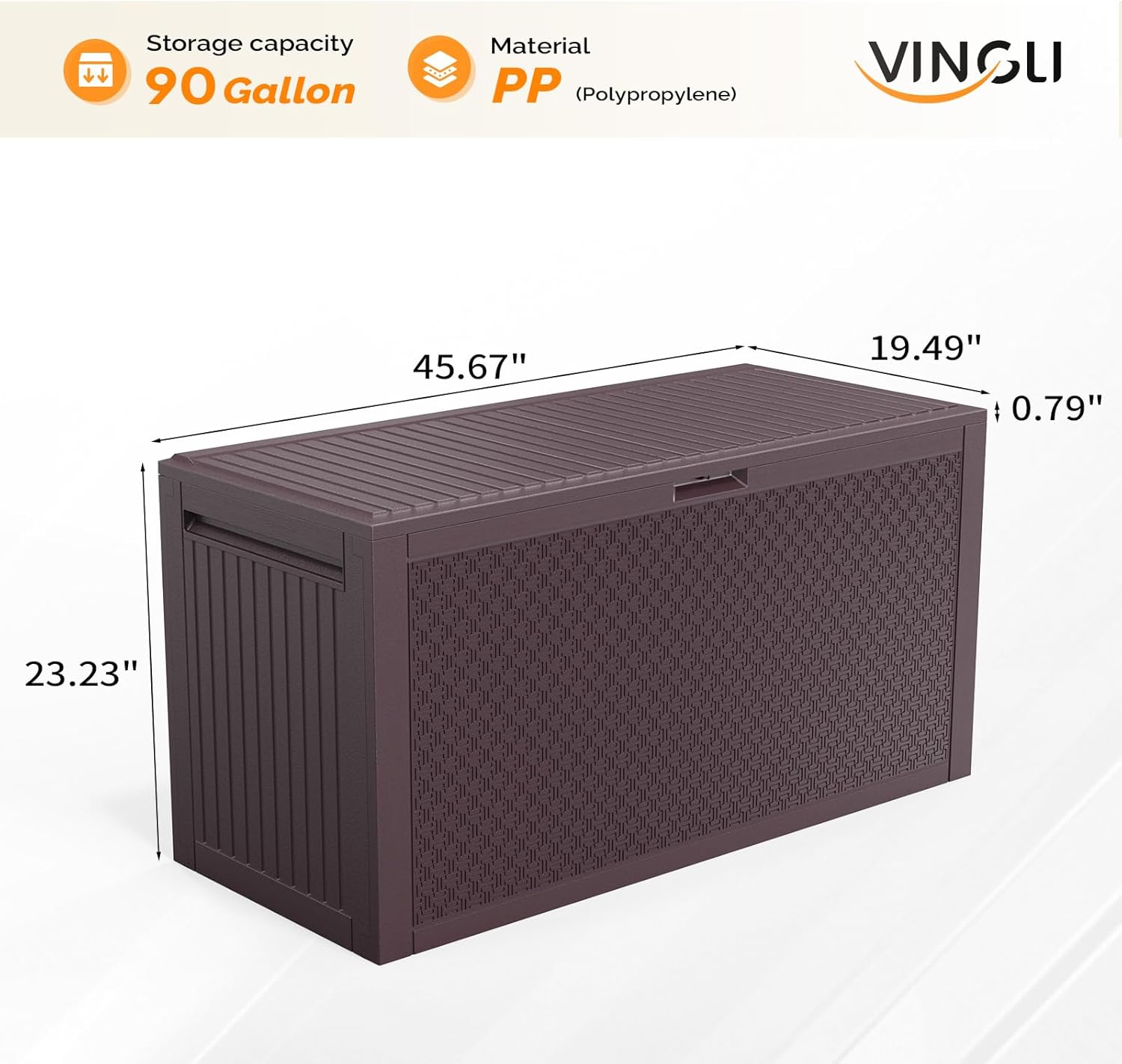 VINGLI 90 Gallon Outdoor Storage Box, Lockable Plastic Storage Containers with Lid, Patio Deck Box Furniture for Garden, Pool, Balcony, Yard (Brown)