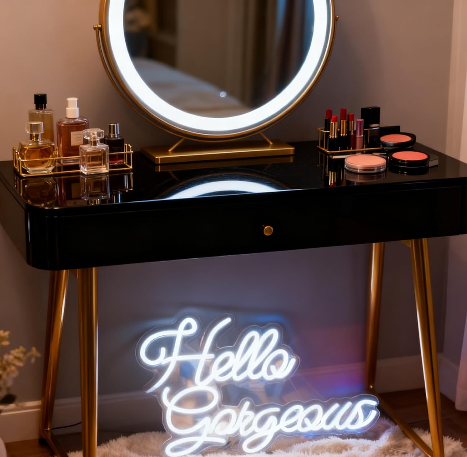 Hello Gorgeous White LED Neon Sign, Girls Bedroom Vanity Beauty Space Living Room Home Party Gift Wall Table Decor, USB Powered Decorative Neon Light 19 x 12.2 In