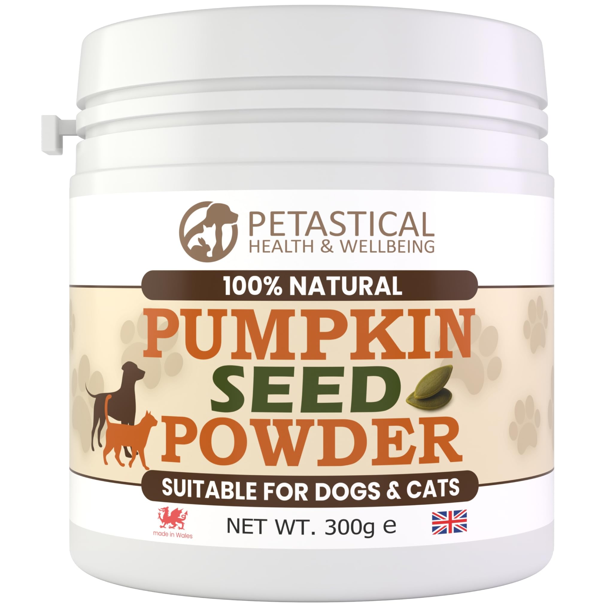 Petastical Ground Pumpkin Seeds for Dogs & Cats, Natural High Fibre Food Topper for Gut Health, Digestion & Coat, 100% Crushed Seed Powder, Made in UK (300g)