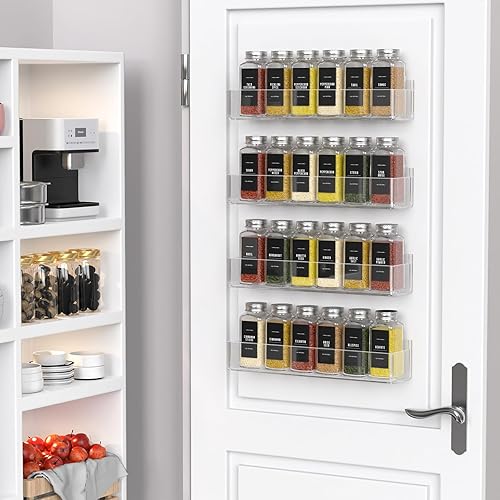 Miniatura 4 de PMMASTO Adhesive Acrylic Spice Rack Organizer with 12 Empty Square Spice Jars, 238 Spice Labels with Chalk Marker and Funnel Complete Set for