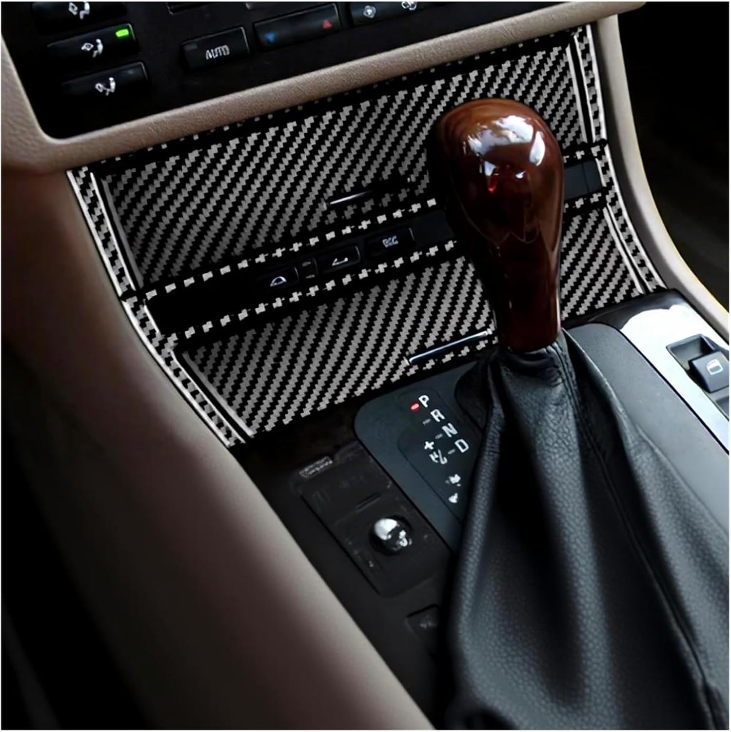 Premium Real Carbon Fiber Interior Stickers Compatible for BMW E46 1998-2006 Central Control Panel Ashtray Gear Trim Sporty Decor(A Black)
