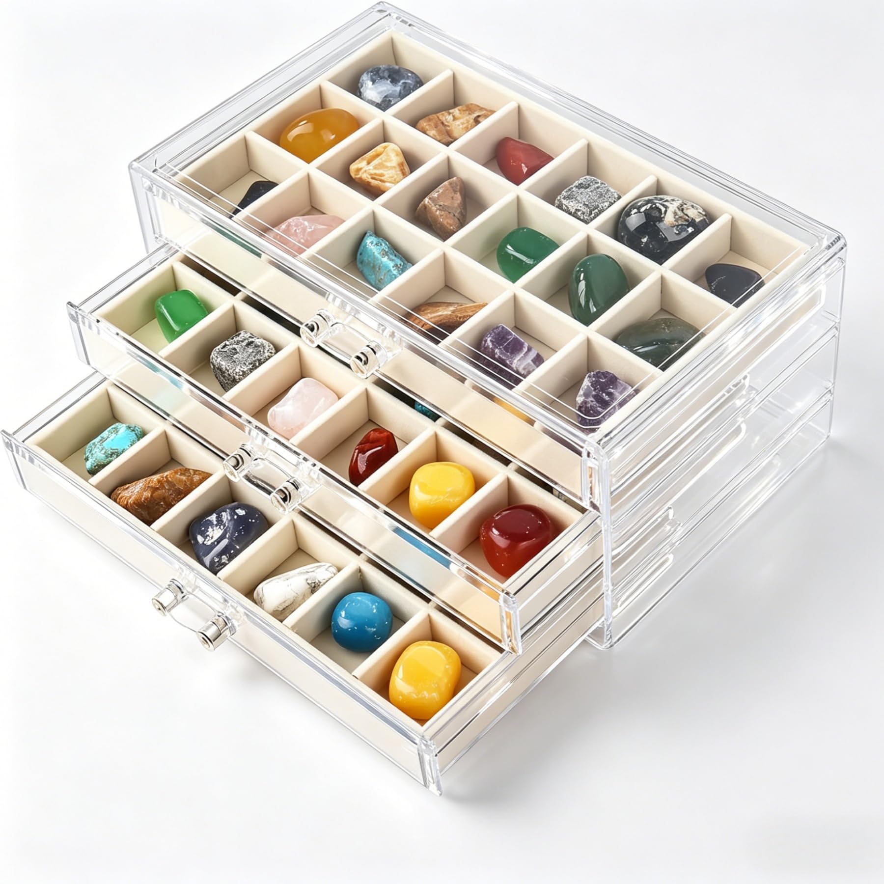 Coffret de rangement pour fossiles et bijoux Dmnnlp haute protection beige