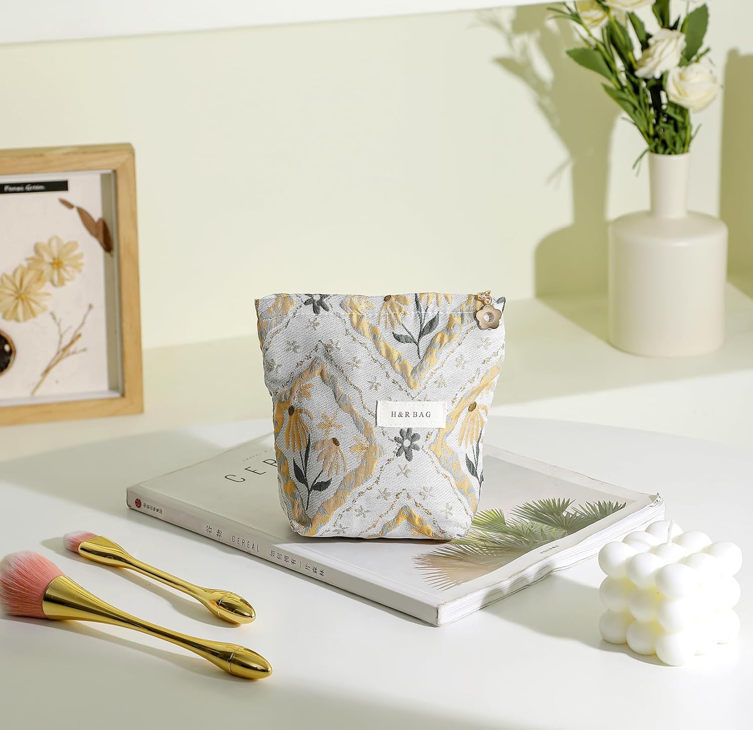 2 Pcs Makeup Bags, Large Cosmetic Bag Travel Toiletry Bag Organizer for Women, Embroidery Craft, Floral Makeup Bag Small Cosmetic Pouch Purse with Zipper Gifts for Girls Teen - Image 6