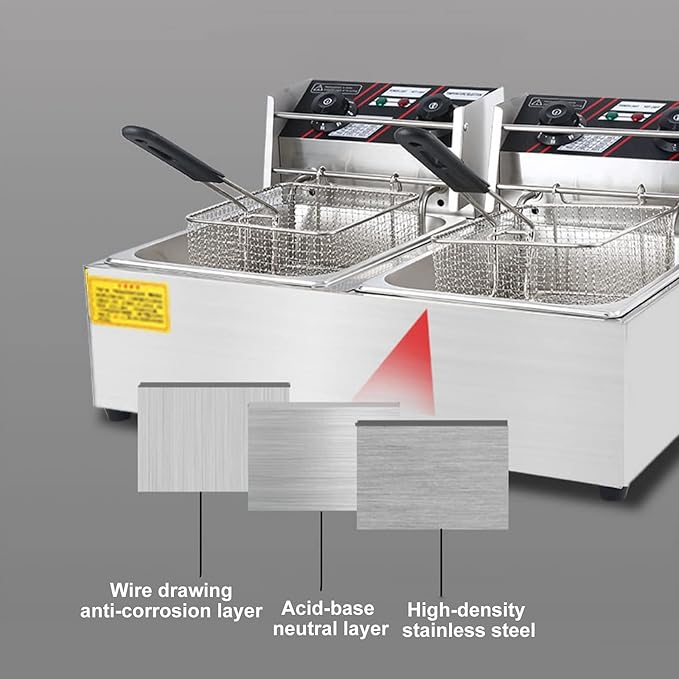 Freidora Eléctrica Doble Canasta 12L Acero Inoxidable Temperatura Constante miniatura 6