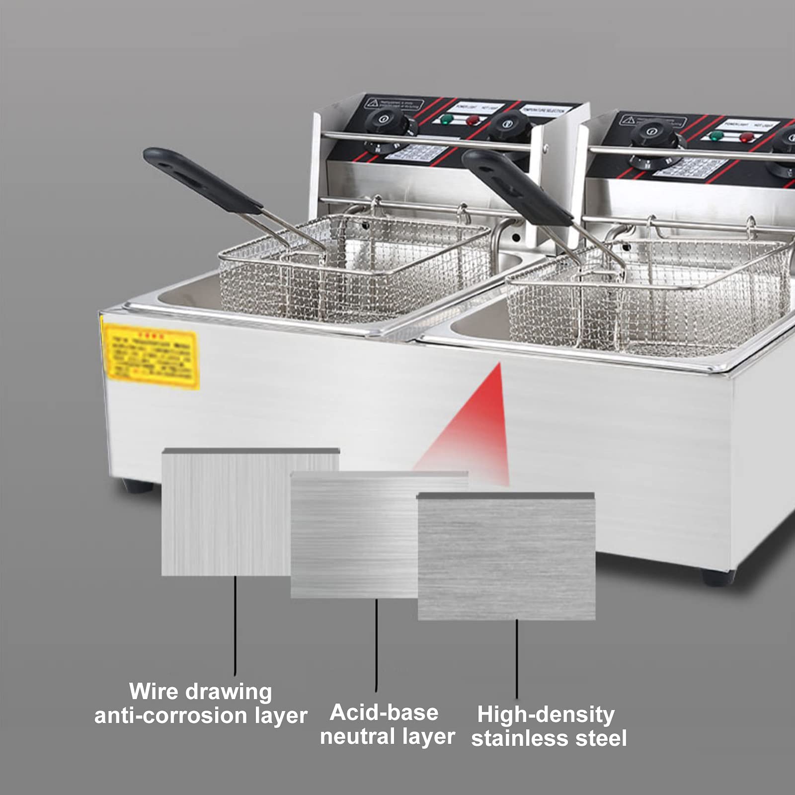 Friggitrice professionale a doppio cestello, grande, in acciaio inox, da banco, 2 cestelli, friggitrice intelligente a temperatura costante, friggitrice francese per uso domestico e commerciale, ros