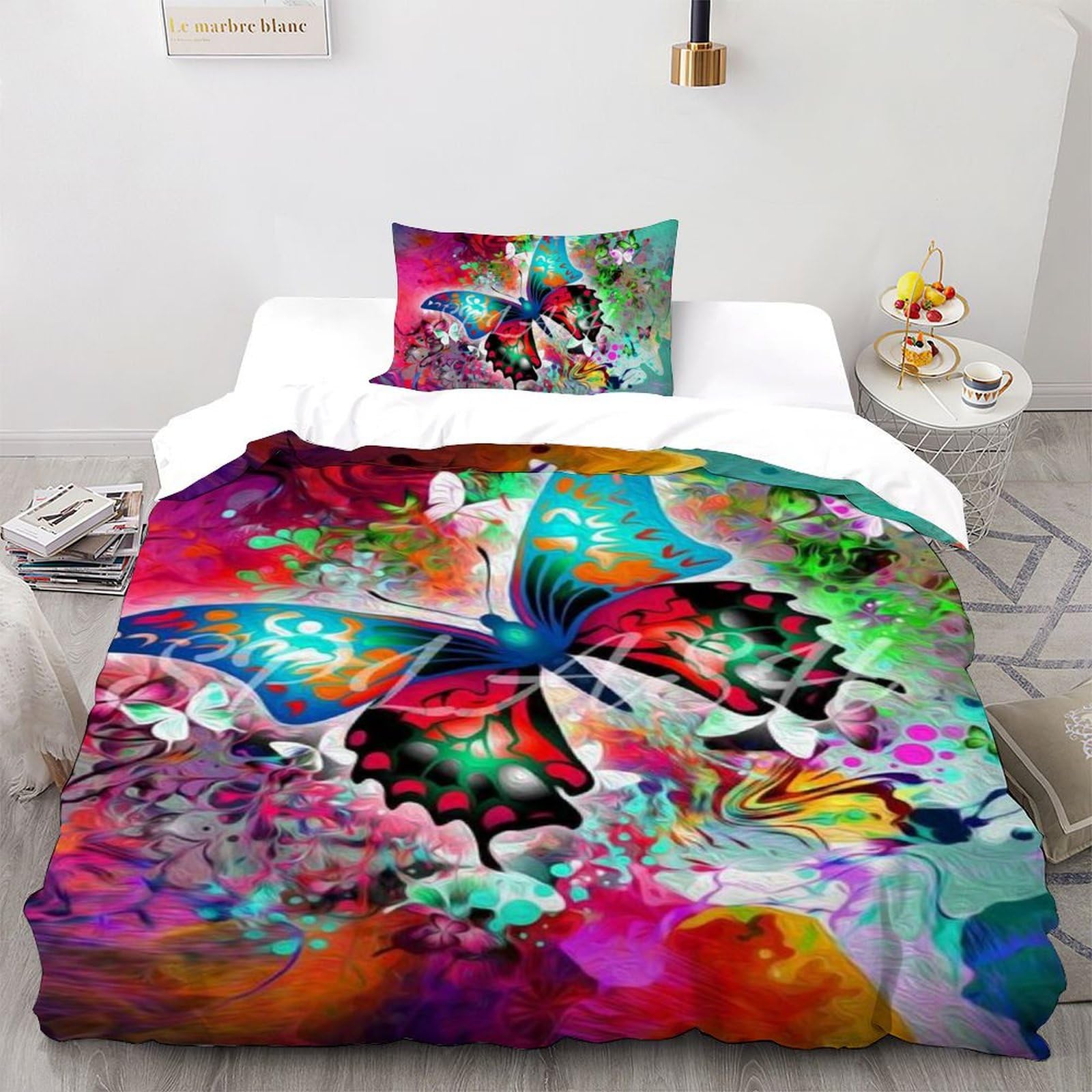Housse de couette 135x200 papillon parure de lit adulte imprimée animal single