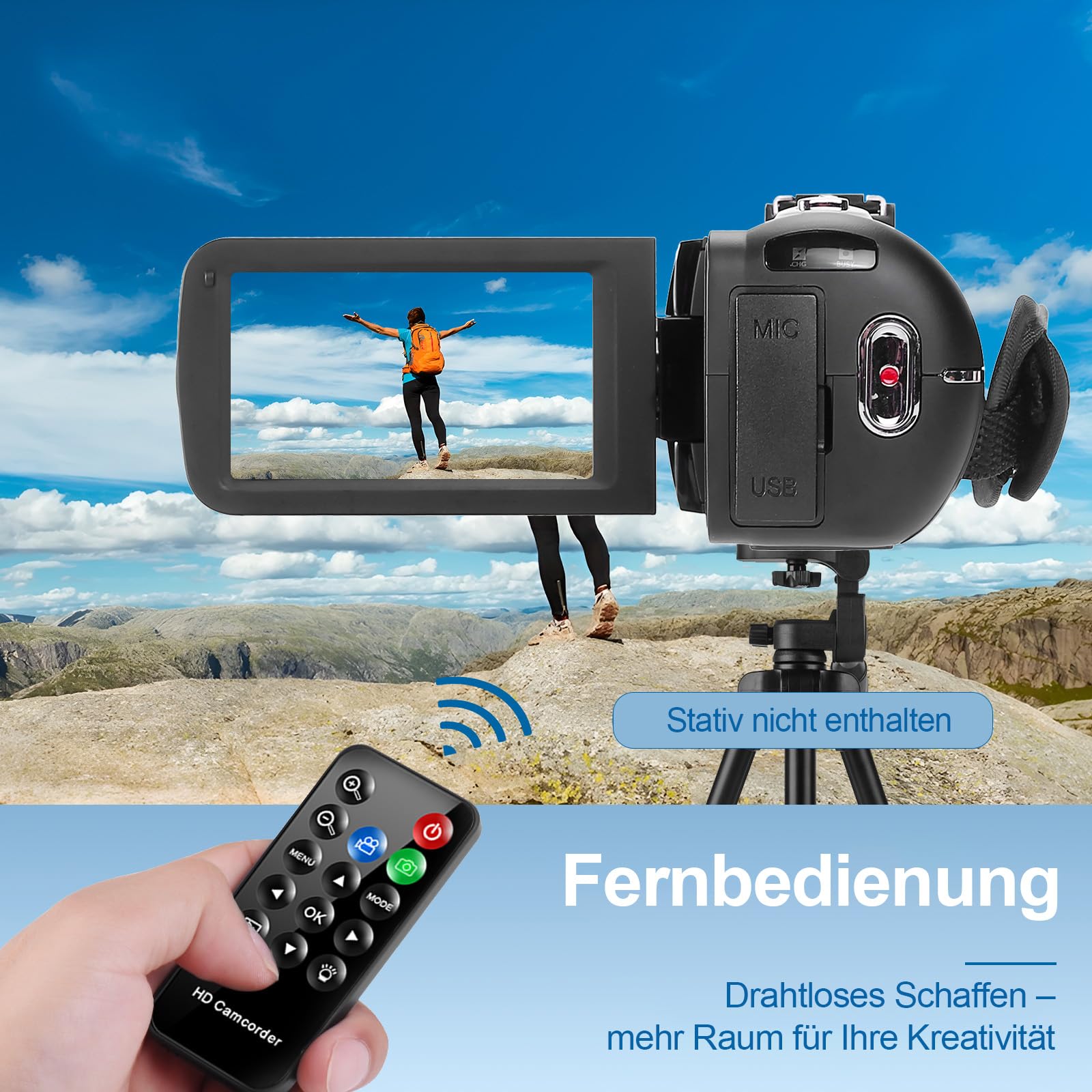 Videokamera 4K Camcorder 80MP 30FPS IR Nachtversion Vlogging Kamera 3.0-Zoll IPS Bildschirm 18X Digitalzoom für YouTube