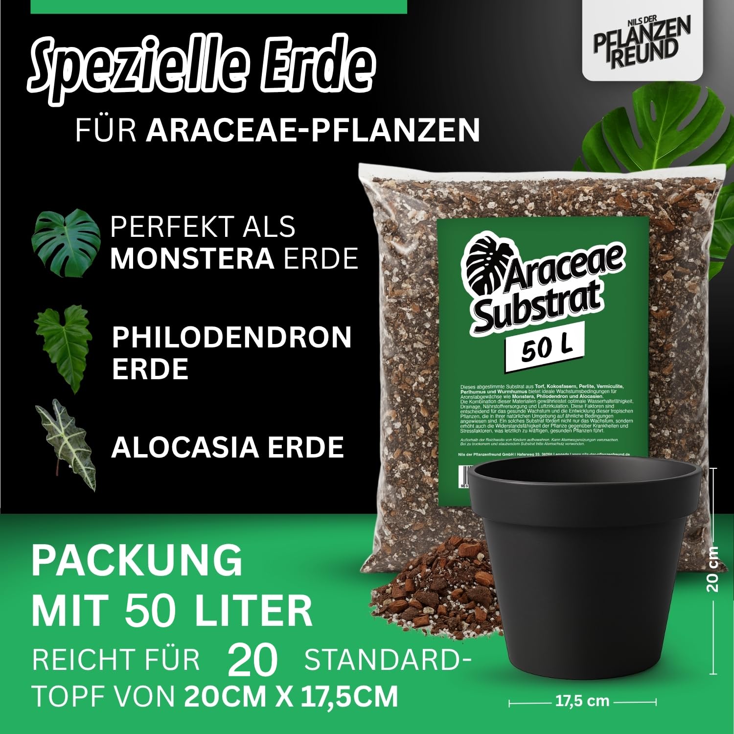 Sustrato Araceae (50 L) – Tierra para Monstera, Philodendron y Alocasia, sustrato nutritivo para Plantas Tropicales de Interior