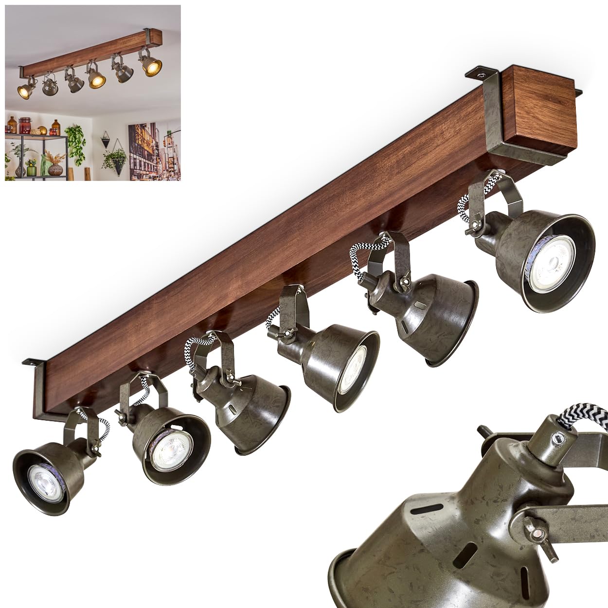 Pehefito Ceiling Light, Vintage Design Metal/Wood Ceiling | FindTheDeal