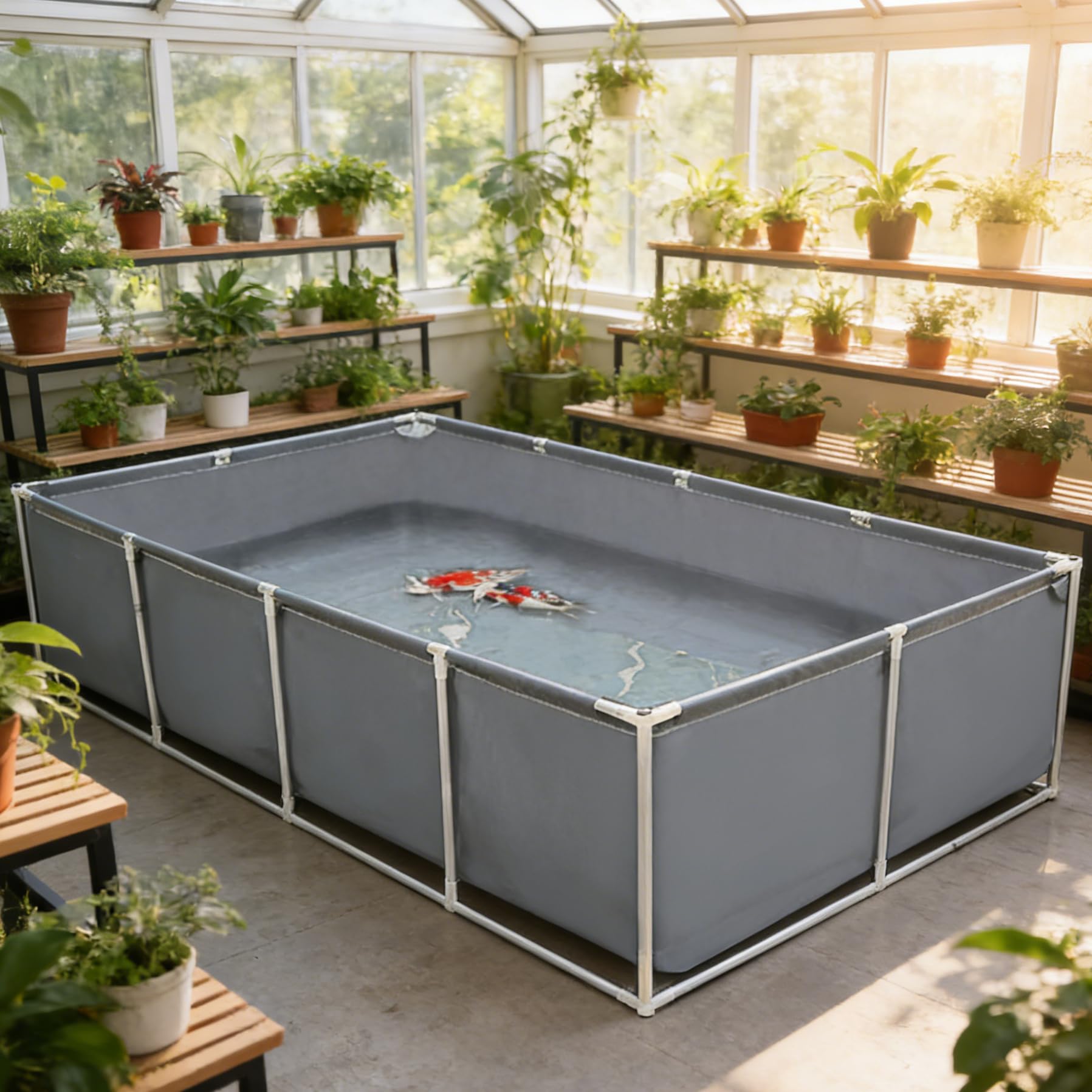 Hggdsac above ground pond garden pond, large rectangular swimming pool, temporary outdoor pond with Drain Valve, Easily Assembled, for water storage, fish farming, shrimp farming, 1.5×1×0.6m
