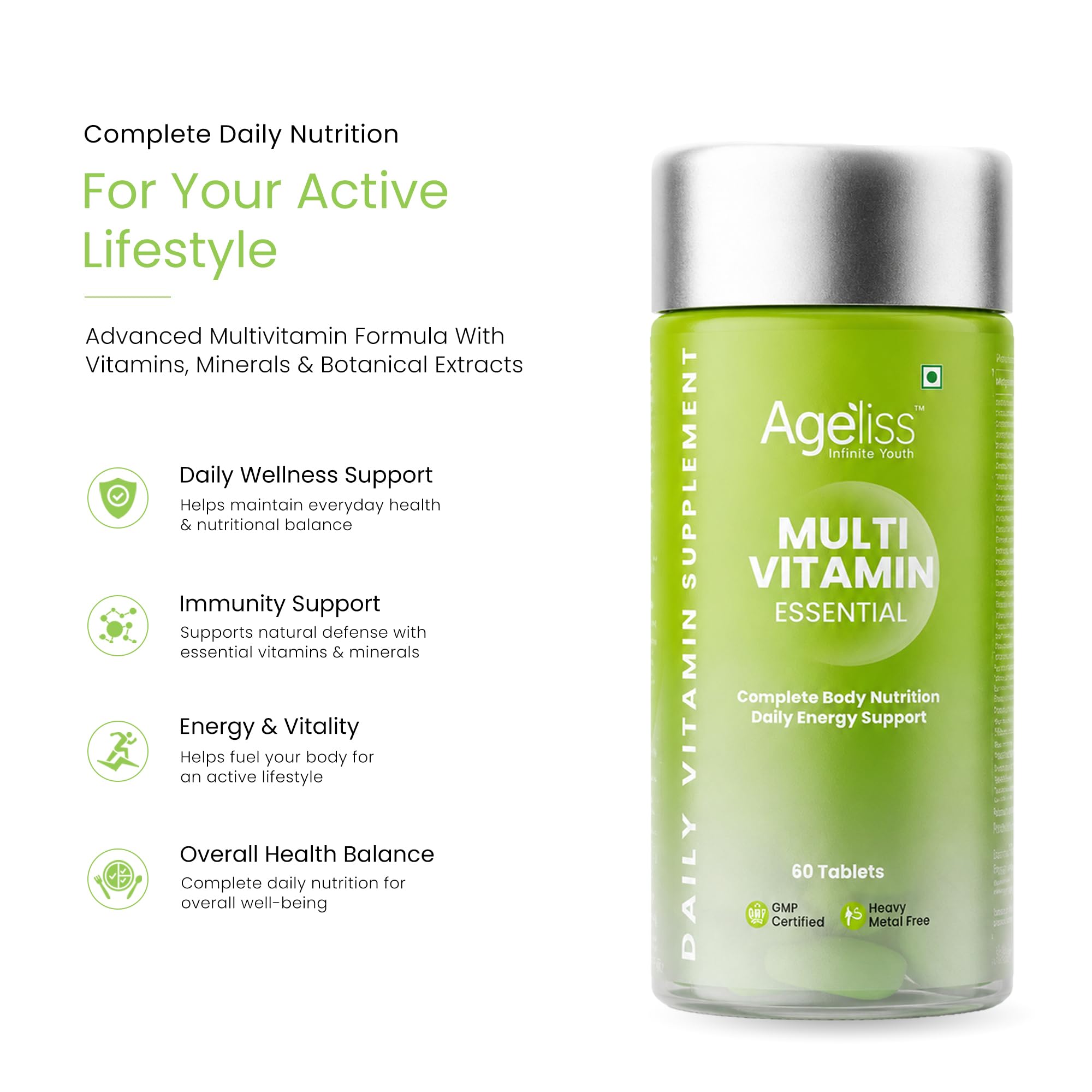 Multivitamin Essential Tablets for Men & Women – Advanced Multivitamin with Ashwagandha, Ginseng, Green Tea & Ginkgo Extract, Zinc, Iron, Vitamin D3 & B-Complex | Immunity, Energy, Stress & Bone Health | 60 Tablets (2 Month Supply) — Amazon image 5