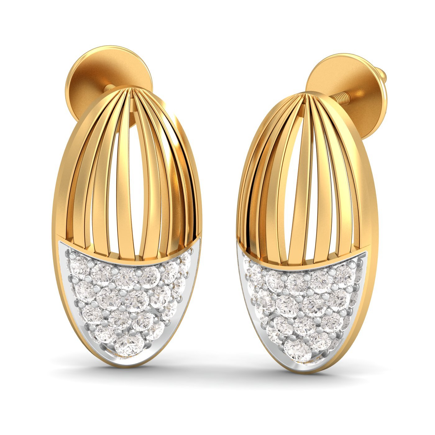 kuberbox 14KT Yellow Gold Diamond A Precious Cage Stud Earrings for Women-picture-23