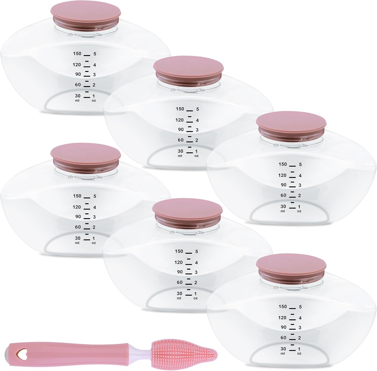 Pump Bottles Compatible with M9-6 Pack 150ml Breastmilk Storage Containers, Electric Breast Pump Replacement Kit, Breast Pump Parts for Breastfeeding Moms