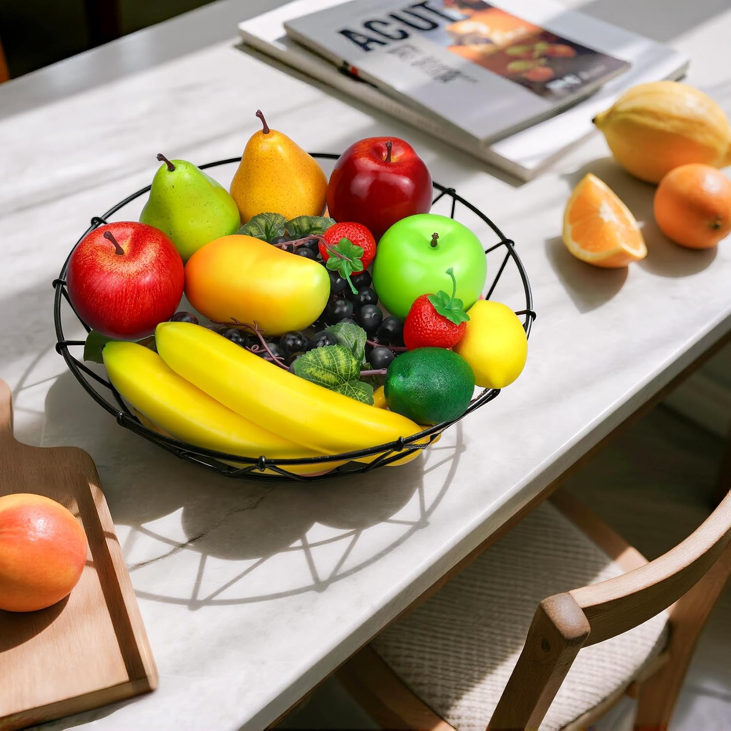 14-Pack Artificial Fruit Set, Realistic Fake Fruits for Home Kitchen Table Display, Party Wedding Decoration Props – Includes Apple, Grape, Mango, Pear, Banana, Lemon