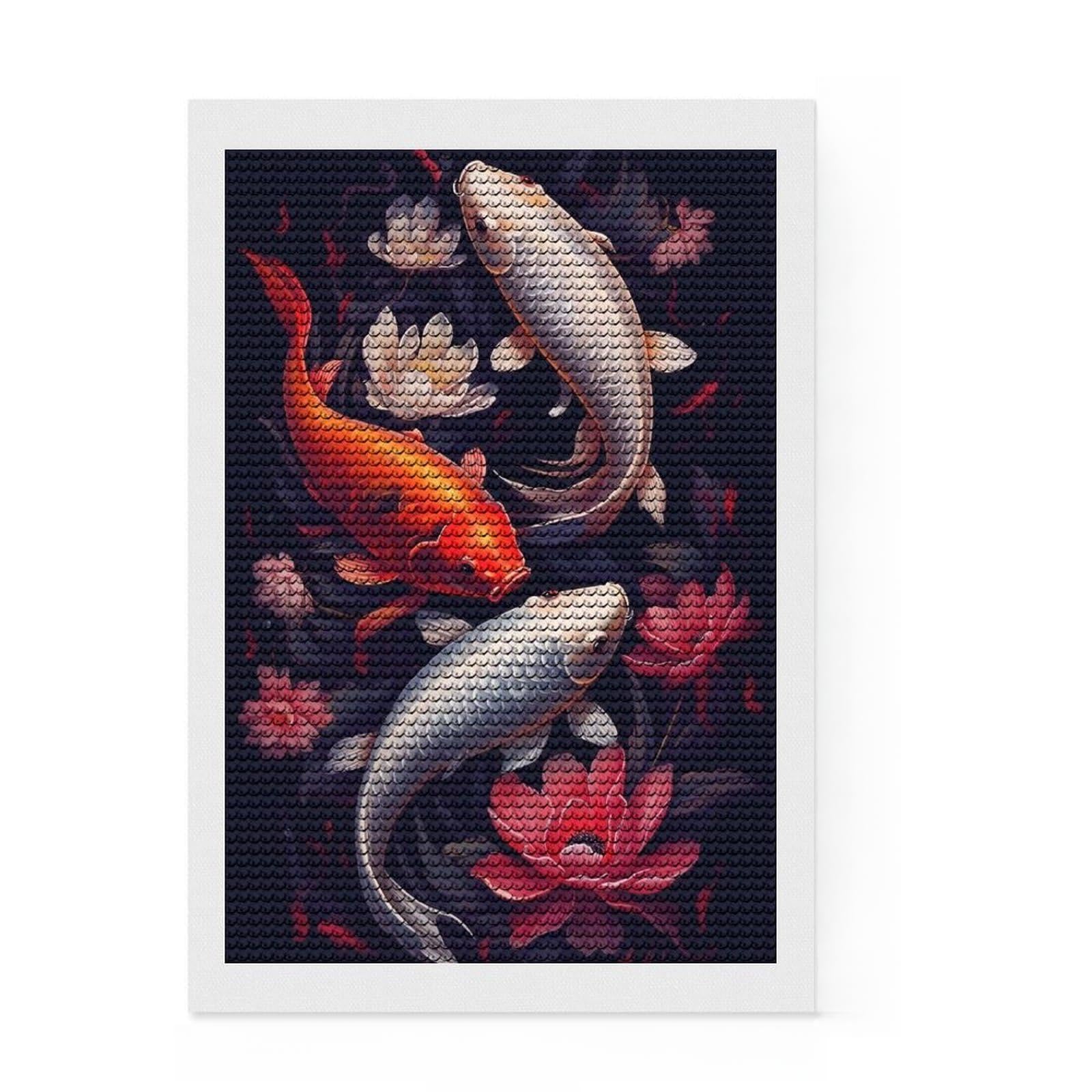 Junmoney Mystic Koi Fish Full Drill Diamond Painting Kit 8"x12", Modern Decor, for Women, Fun Craft Experience, Thoughtful Handmade Gift