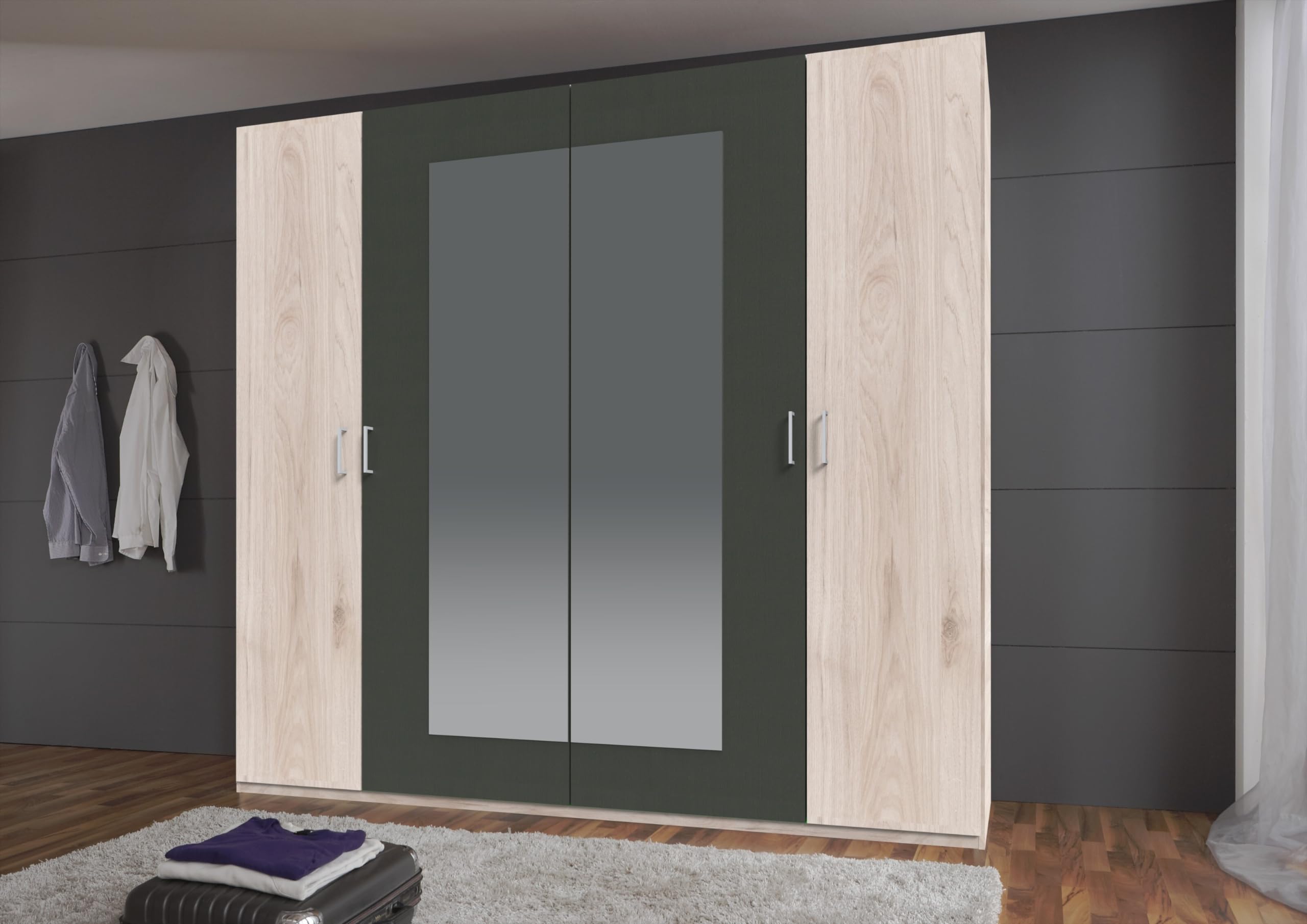 möbelando Komplettschlafzimmer >Angie< in Hickory Oak + Graphit - 519x208x210cm (BxHxT)