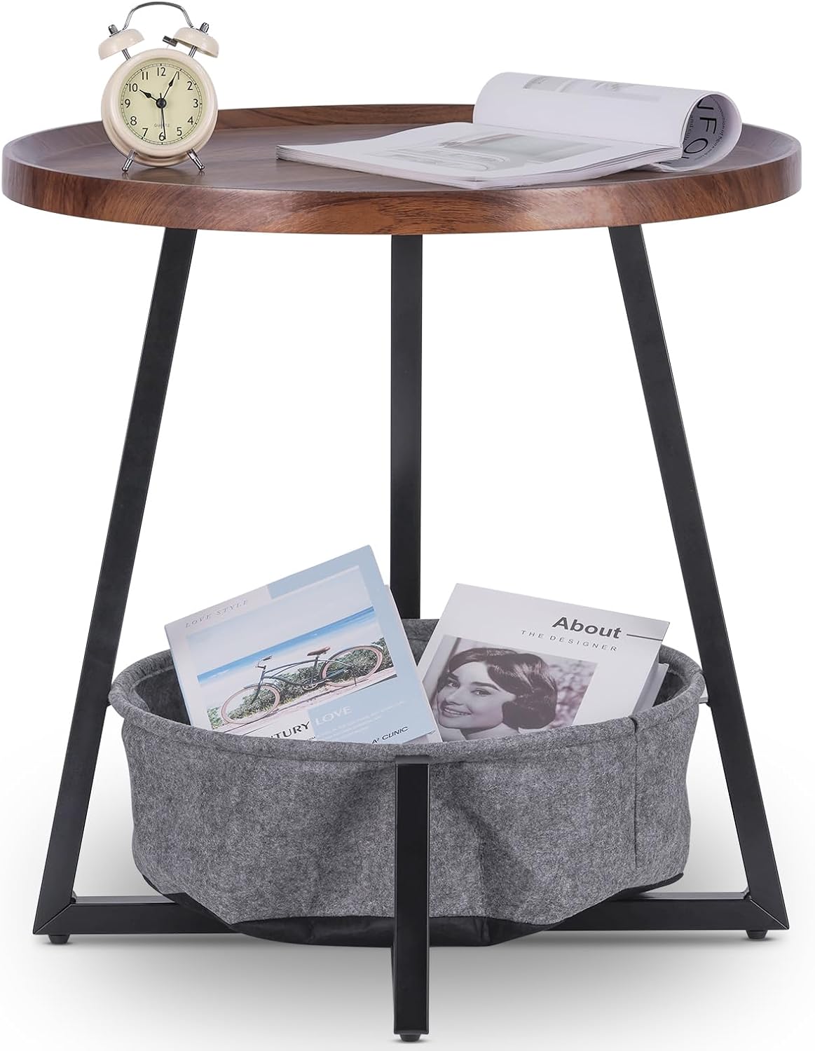orenm End Table,Bedside Table with Fabric Basket,23inch