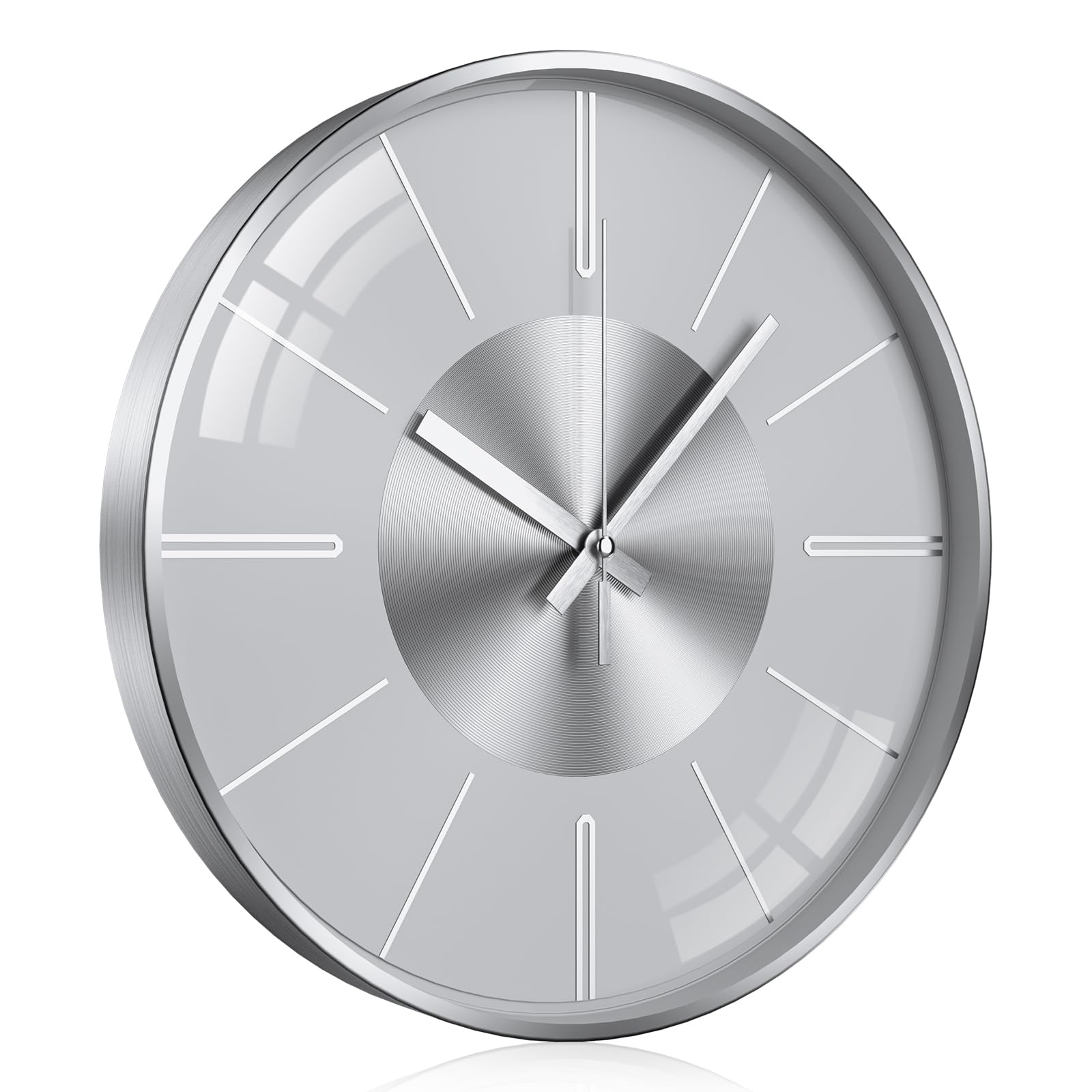 TOKTEKK Wall Clock 30.48cm Round Silent Non Ticking Modern Decorative Clock Battery Operated for Living Room Bedroom Kitchen Office Home Decor Silver White Aluminium