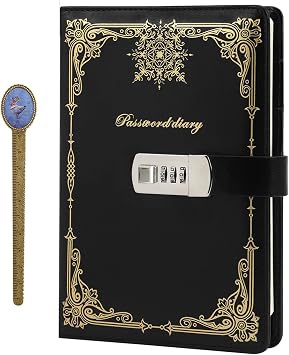 Notebook with Key, A5 Size, Personal Organizer, Dial Lock, Leather, Business Notebook, Secret Notebook, Lockable, Waterproof, PU Leather, Elementary School, Stationery, School Supplies, Secret, Anniversary, Birthday, Office, Everyday Gift, Black/Blue/Pink