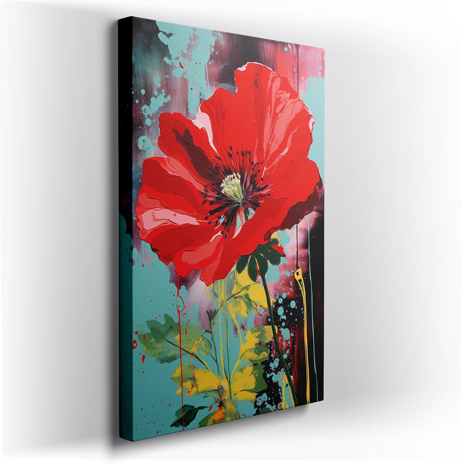 Canvas for Living room. Whispers of Color: Dreamlike Abstraction in Two Red Poppies, 27 x 18 inch Canvas Wall Art - Ready to Hang - 69x46 cm (27x18 inch)