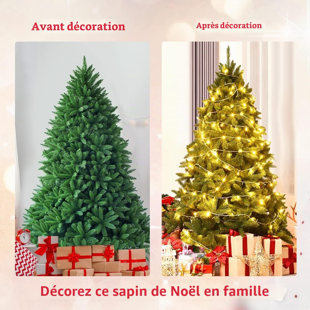 LIFEZEAL Sapin de Noël Artificiel 180 CM à Charnière Léger avec Base Métallique, Arbre de Noël avec 1250 Branches, Sapin de Noël Naturel Décoratf de Fête pour Maison ou Bureau