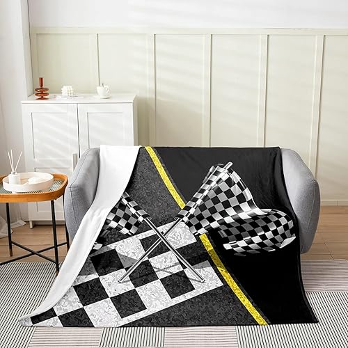 Castle Fairy Manta de franela con bandera a cuadros blancos y negros con temática deportiva de juego de carreras para decoración de habitaciones,